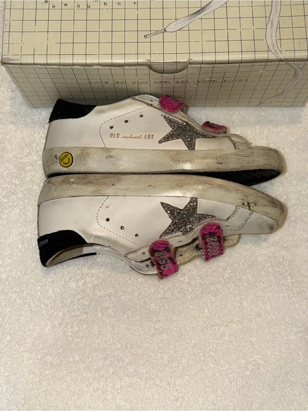Golden Goose Kids White Sneakers with Pink Snake-Print Straps and Silver Star